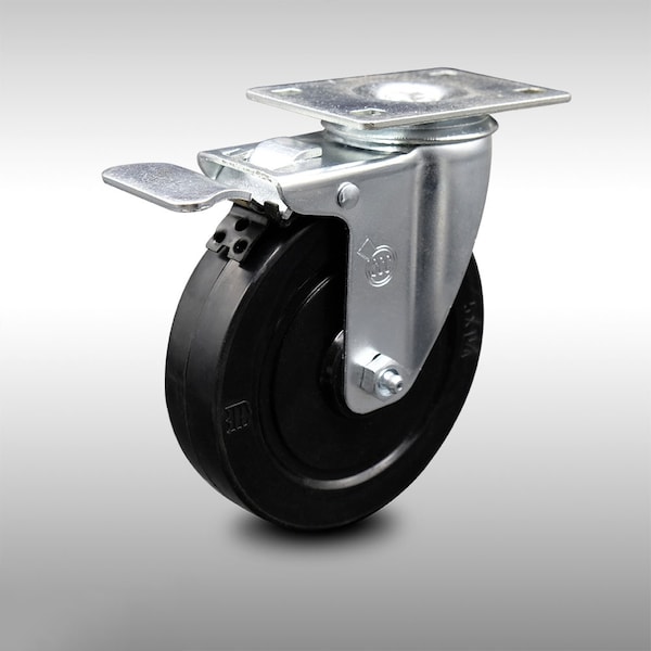 5 Inch SS Soft Rubber Wheel Swivel Bolt Hole Caster with Total Lock Brake SCC